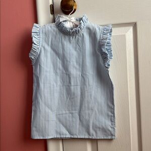 Blue and White Striped Ruffle Sleeve Girls Blouse